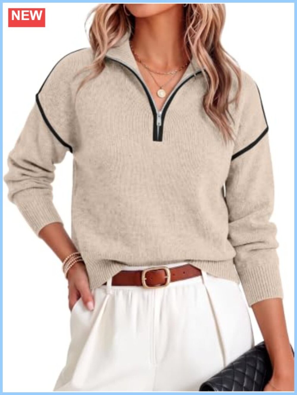 Cropped Quarter Zip Pullover Sweater Loose Fit Fall Outfit
